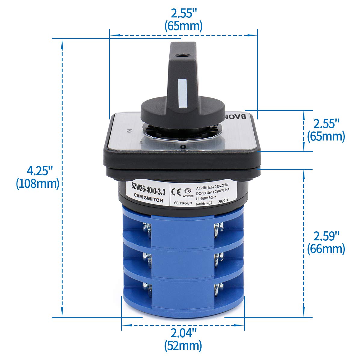 Baomain 660V 40A 4 Positions 3 Phase 12 Terminals SZW26-40/0